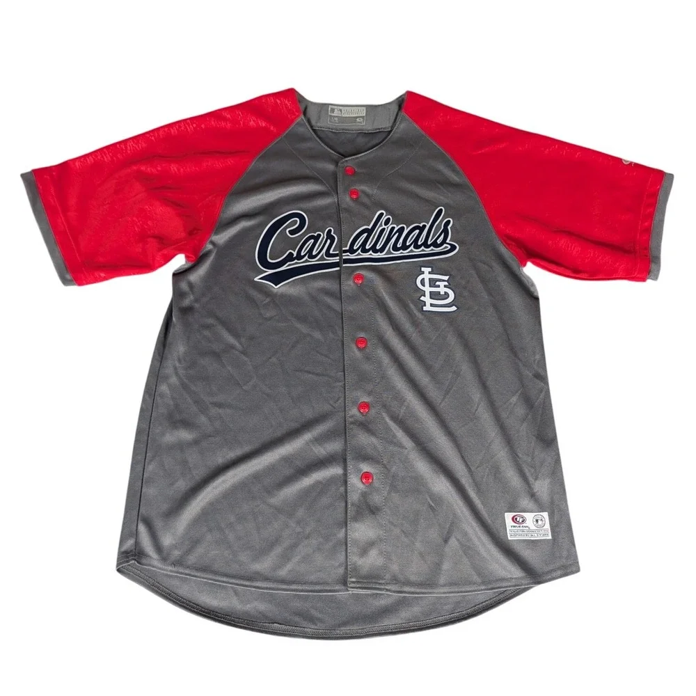 MLB St Louis Cardinals True‎ Fan Jersey Grey Red Button Up Mens L 42-44